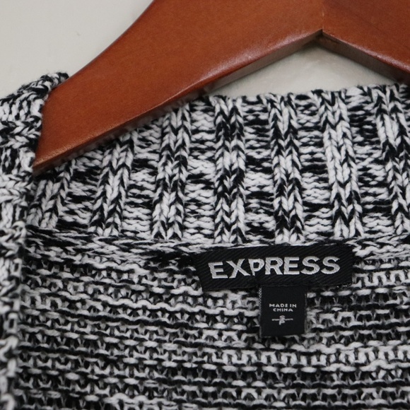 EXPRESS | Open Front Long Cardigan in a marled black and white knit SZ S - Picture 5 of 7